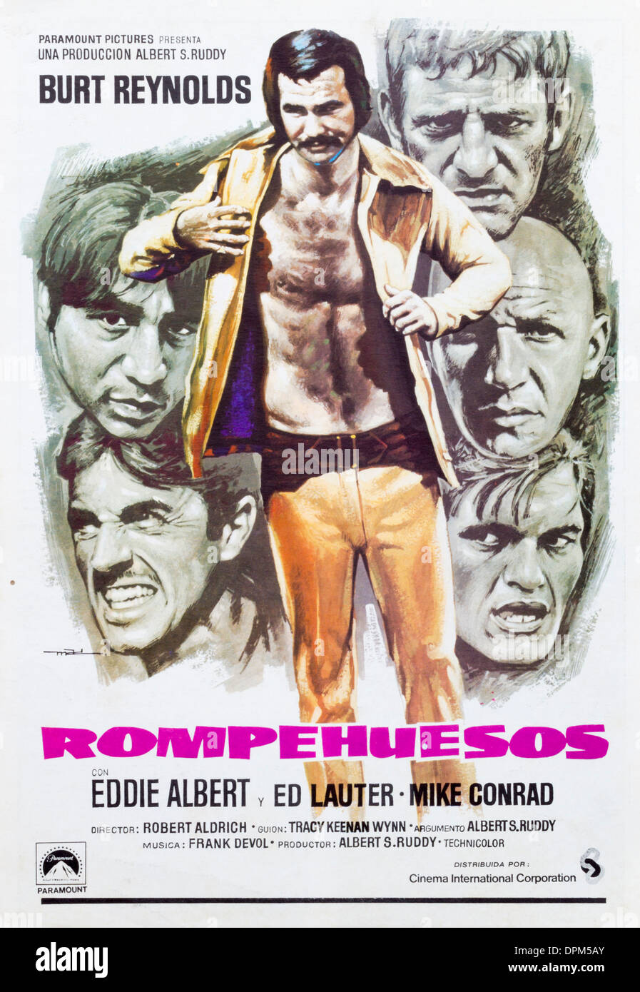 Spanish film poster for Burt Reynolds film, `The Longest Yard` ( Rompehuesos ). Stock Photo